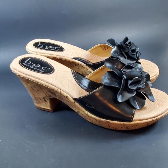 BOC Born Black Leather Flower Heel Mule Cork - Picture 3 of 11